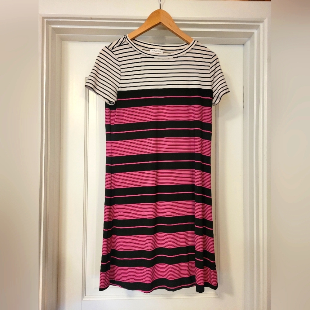 Calvin Klein Dress Pink/Black striped dress size Small
